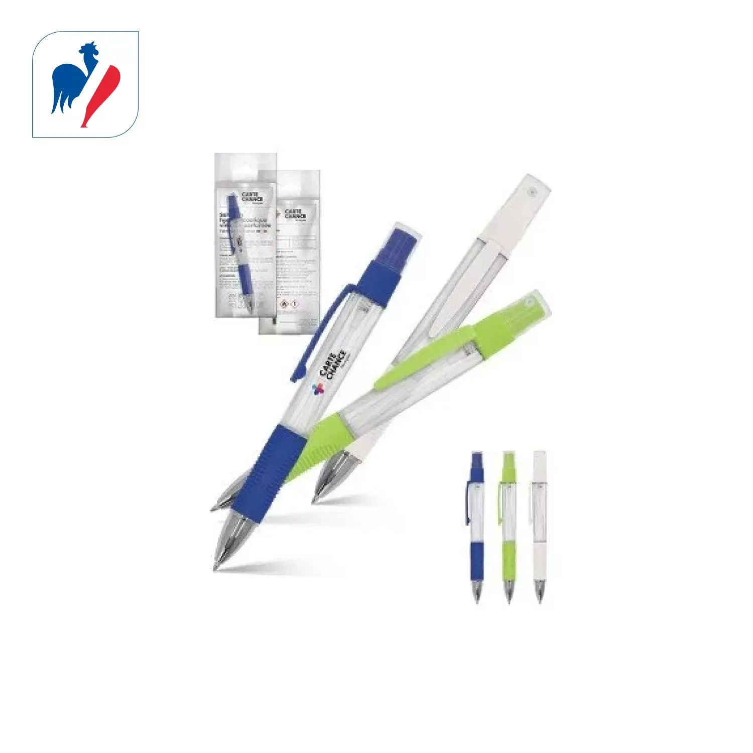 Stylo bille avec vaporisateur solution hydroalcoolique Made in France