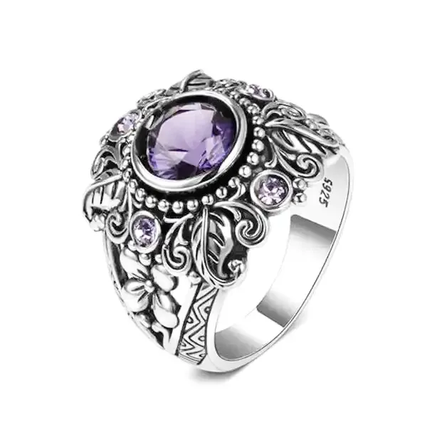 Bague Bouddha en Ancienne Améthyste (Argent)