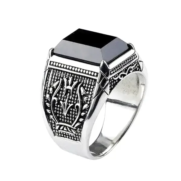 Bague Bouddha et la pierre d'Onyx (Argent)