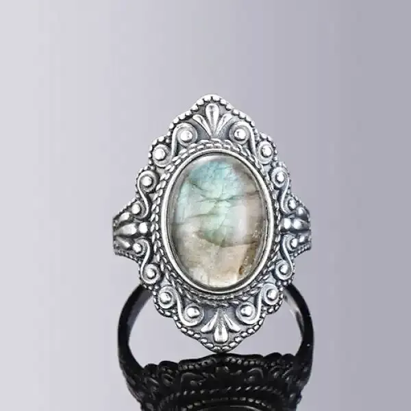 Bague Bouddha avec pierre de Labradorite (Argent) – Image 2