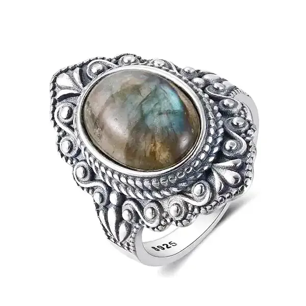 Bague Bouddha avec pierre de Labradorite (Argent)