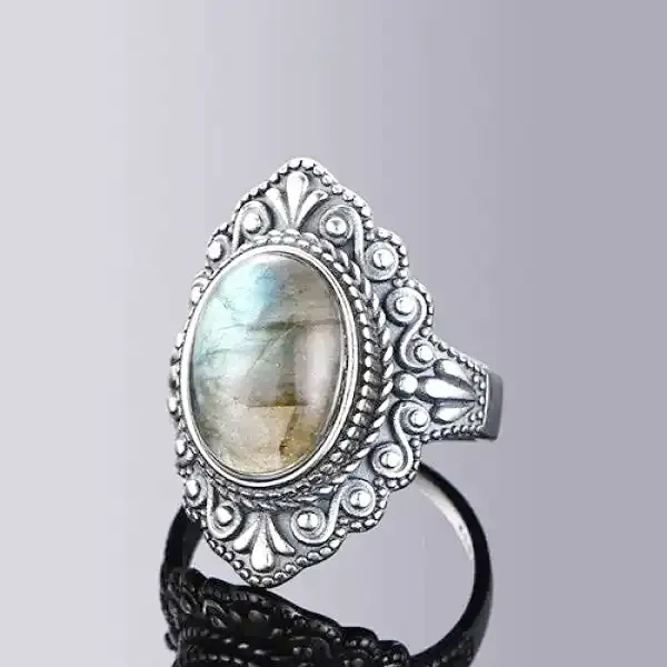 Bague Bouddha avec pierre de Labradorite (Argent) – Image 4