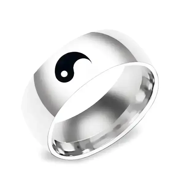 Bague Bouddha avec Symbole Yin Yang (Acier)