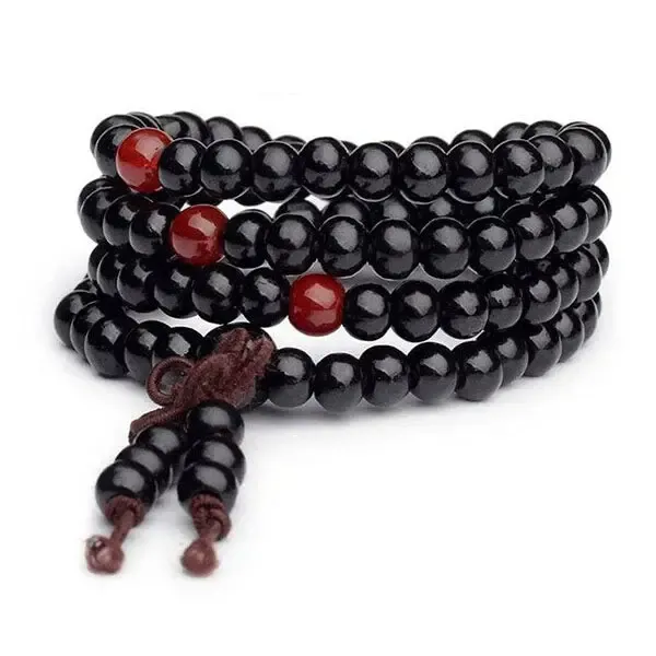 Chapelet Bouddhiste en Bois de Santal Noir et Rouge