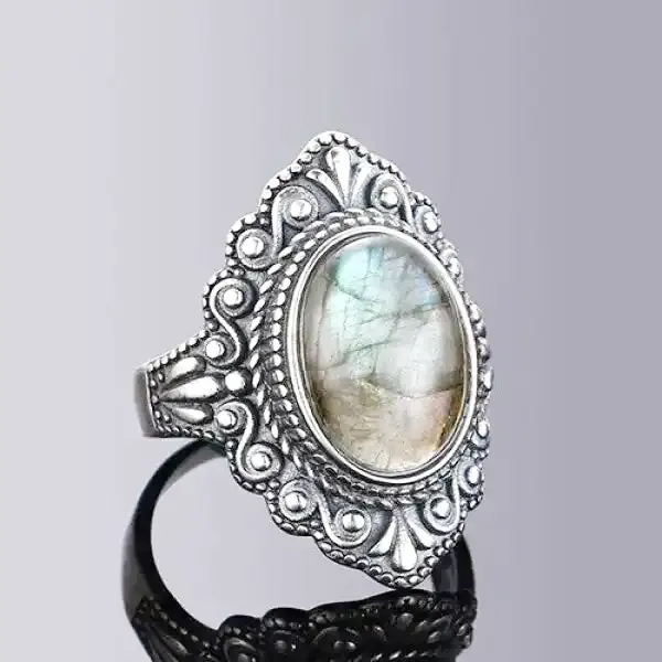 Bague Bouddha avec pierre de Labradorite (Argent) – Image 3