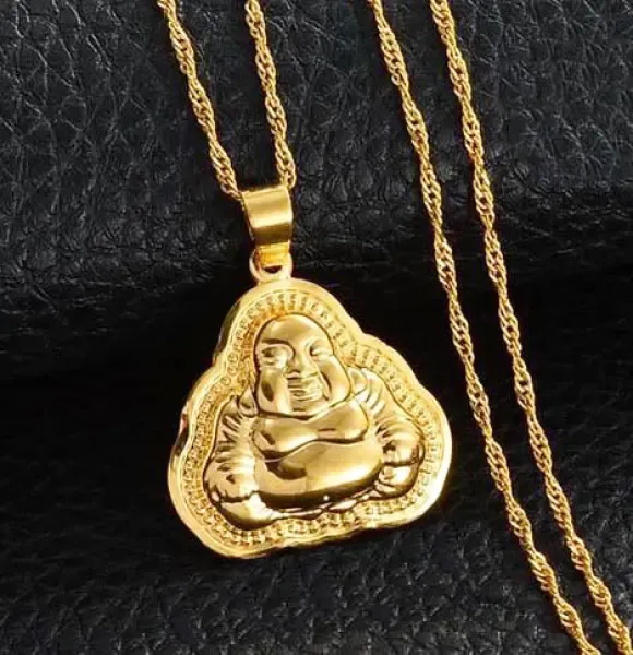 Pendentif Bouddha Rieur Doré – Image 2
