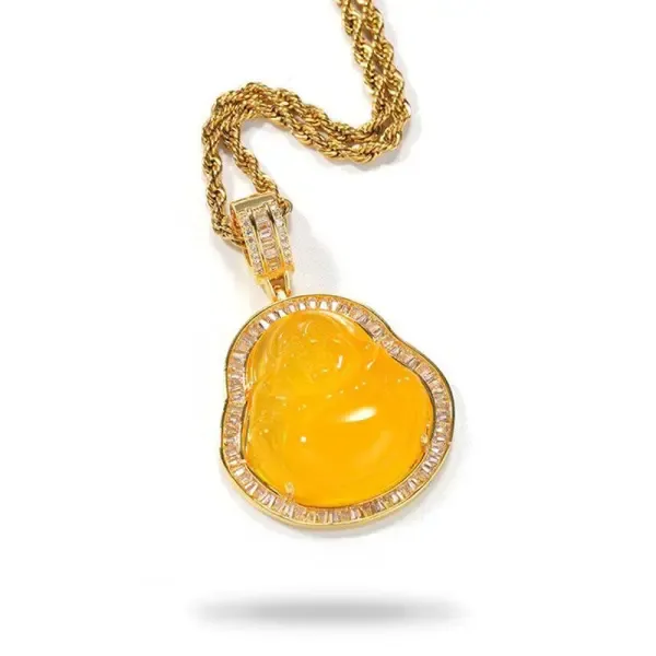 Pendentif Bouddha Rieur Contour Couleur Or – Image 2