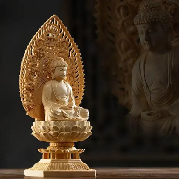 Statue Bouddha Déco en Bois de Cyprès – Image 5