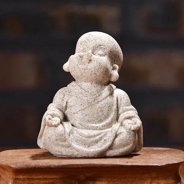 Statuette Bouddha avec Petit Moine qui Médite