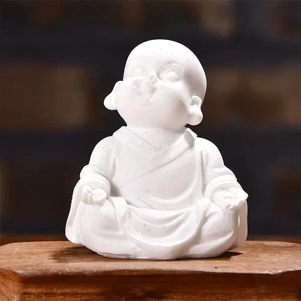 Statuette Bouddha avec Petit Moine qui Médite – Image 3