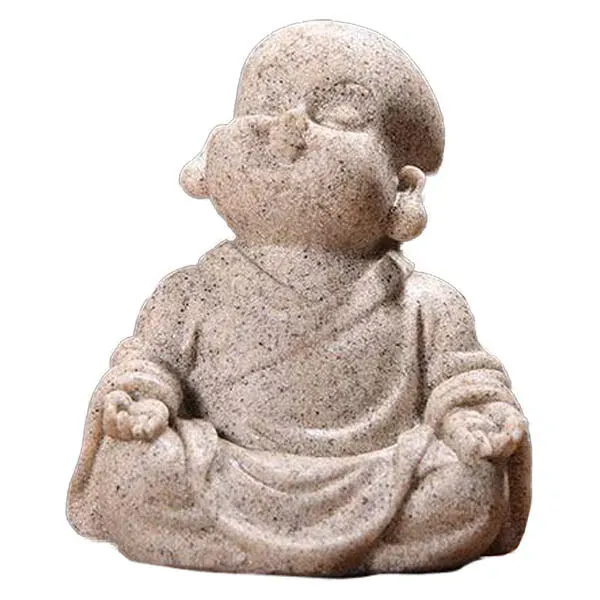 Statuette Bouddha avec Petit Moine qui Médite – Image 2