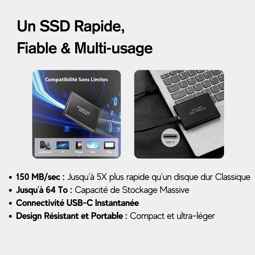 SSD Externe 500 Go | Jusqu’à 64To | Disque Dur Externe Portable Havenbridges – Image 2