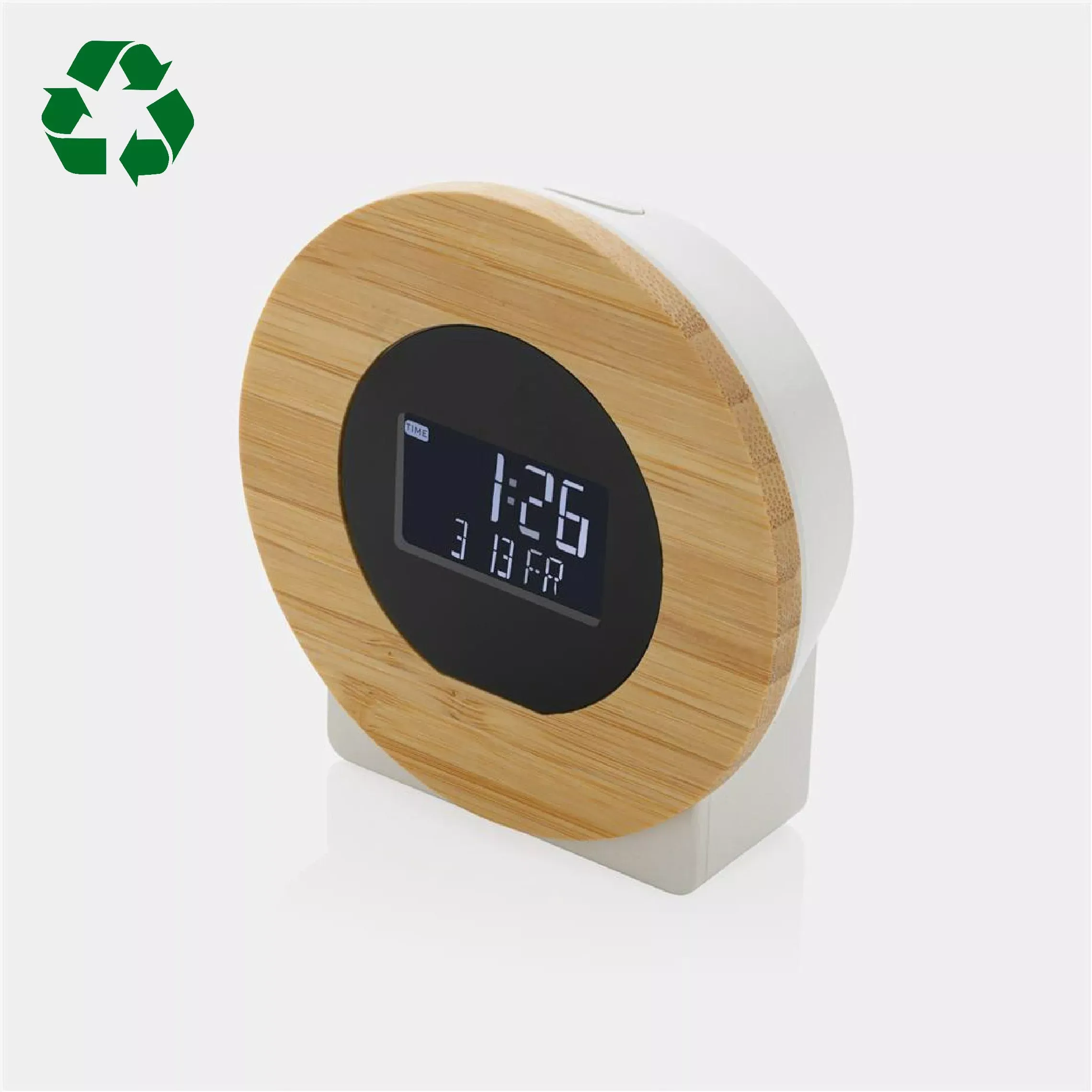 Horloge de bureau en bambou FCS et plastique recyclé RCS Utah