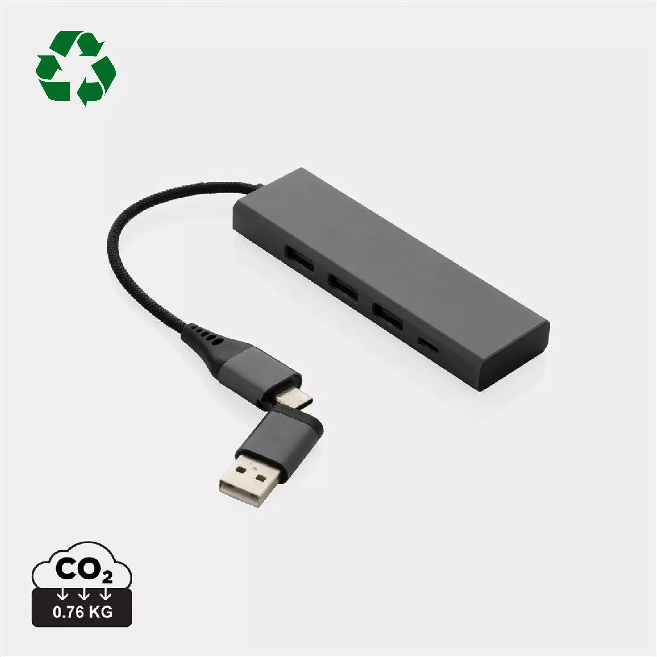 Hub avec 3 ports USB en aluminium recyclé RCS