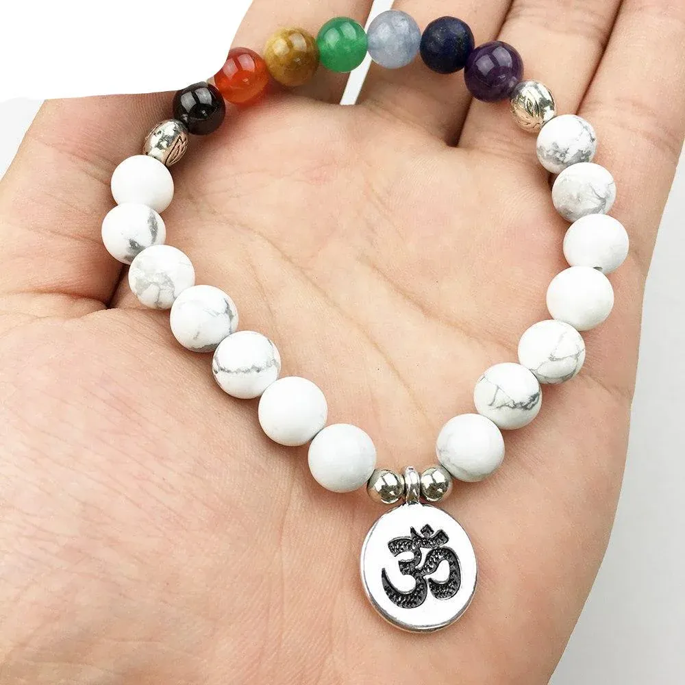 Bracelet "7 Chakras et Sagesse" en Howlite Blanche – Image 4